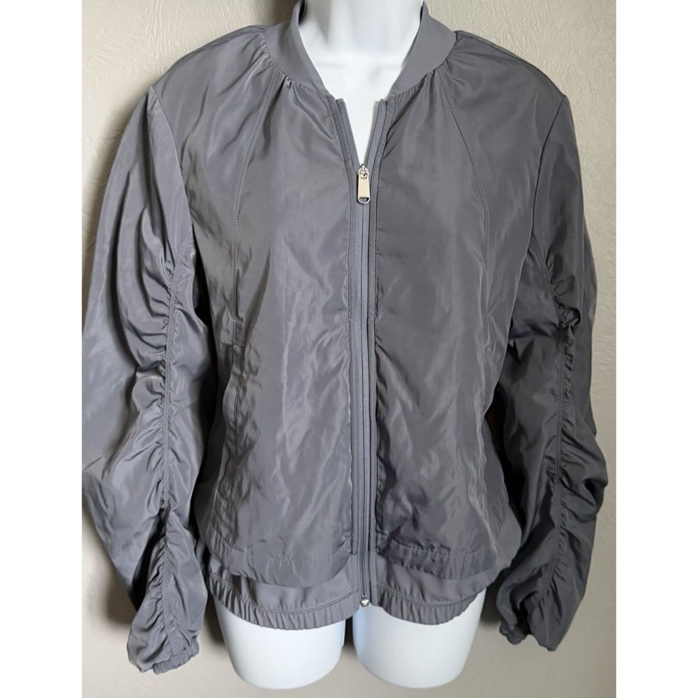 Athleta Athletic Jacket Womens Small Gray Wayfarer Bomber Layered Workout Zip Up